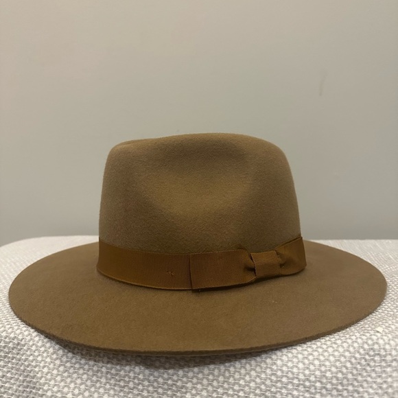 Brixton Wesley Fedora | Sanbah Australia Brixton Tan 100% Wool Felt Fedora Hat Adult Size XS Ribbon Band Luxury Preppy